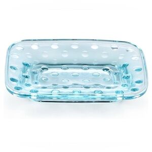 Blue Glass Embossed Rectangular Soap Dish